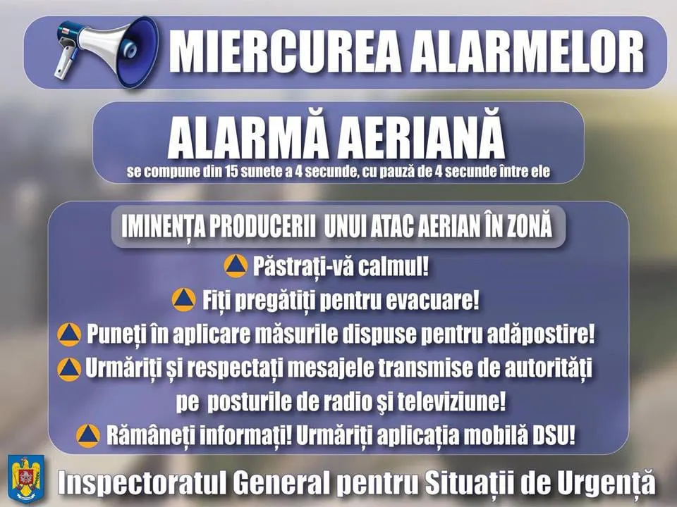 Exercițiu lunar de verificare a funcționării mijloacelor de alarmare a populației