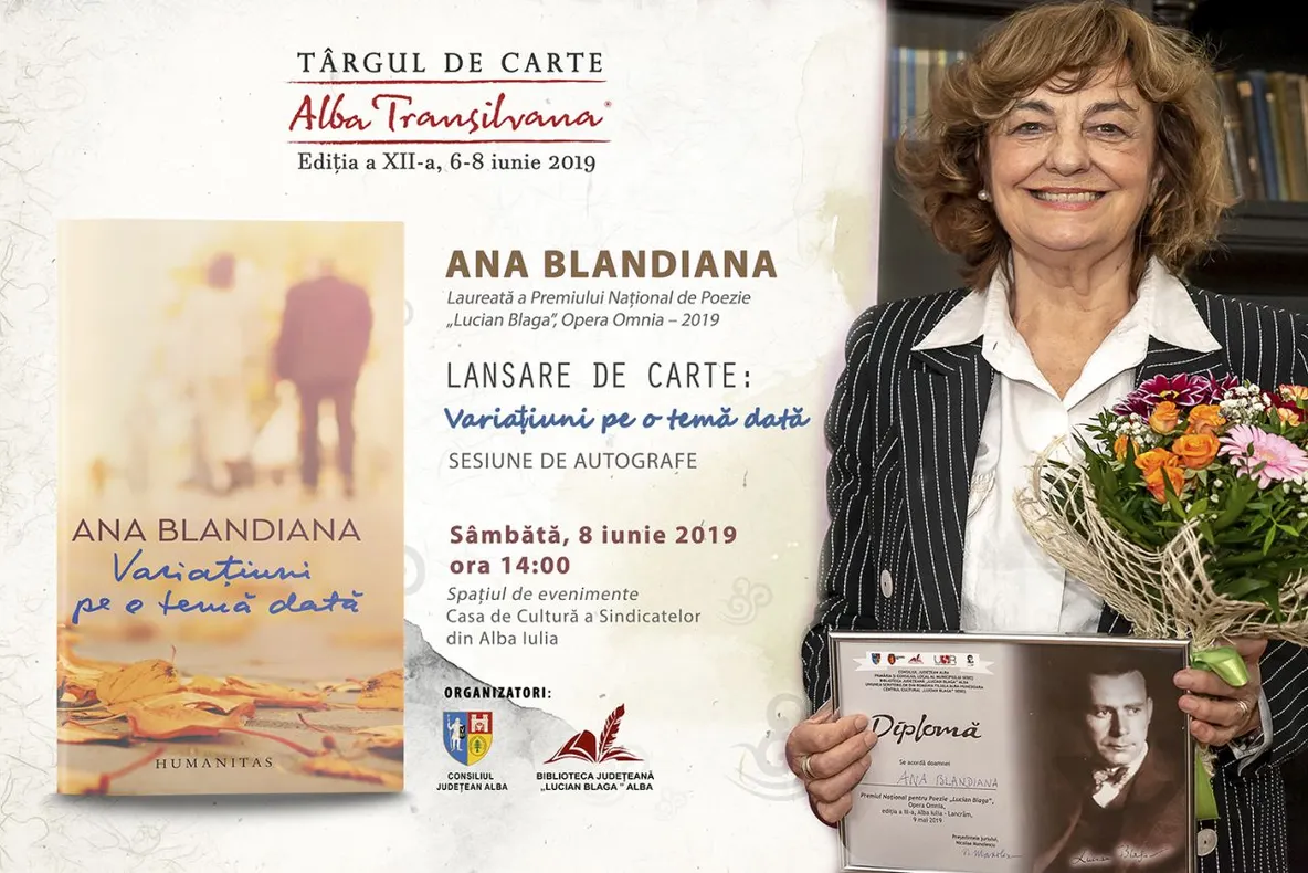 Ana Blandiana își lansează cartea la Târgul de Carte Alba Transilvana
