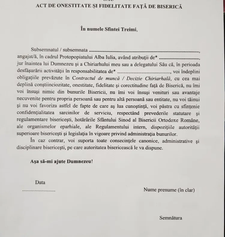 DOCUMENT : Preoții din Protopopiatul Alba Iulia, obligați să devină TURNĂTORI