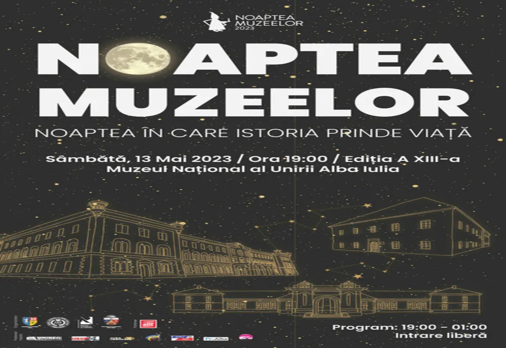 Noaptea Muzeelor. Noaptea în care istoria prinde viață  Ediția a XIII-a, sâmbătă, 13 mai 2023   