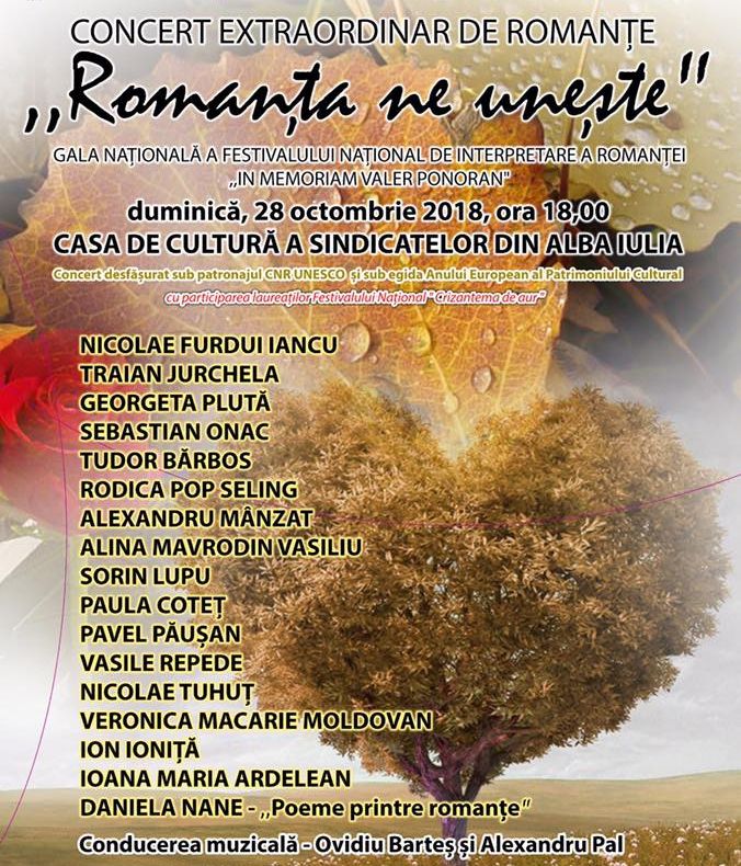 Concert extraordinar de romanţe, duminică, la Alba Iulia