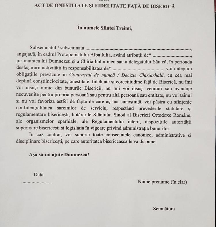 DOCUMENT : Preoții din Protopopiatul Alba Iulia, obligați să devină TURNĂTORI