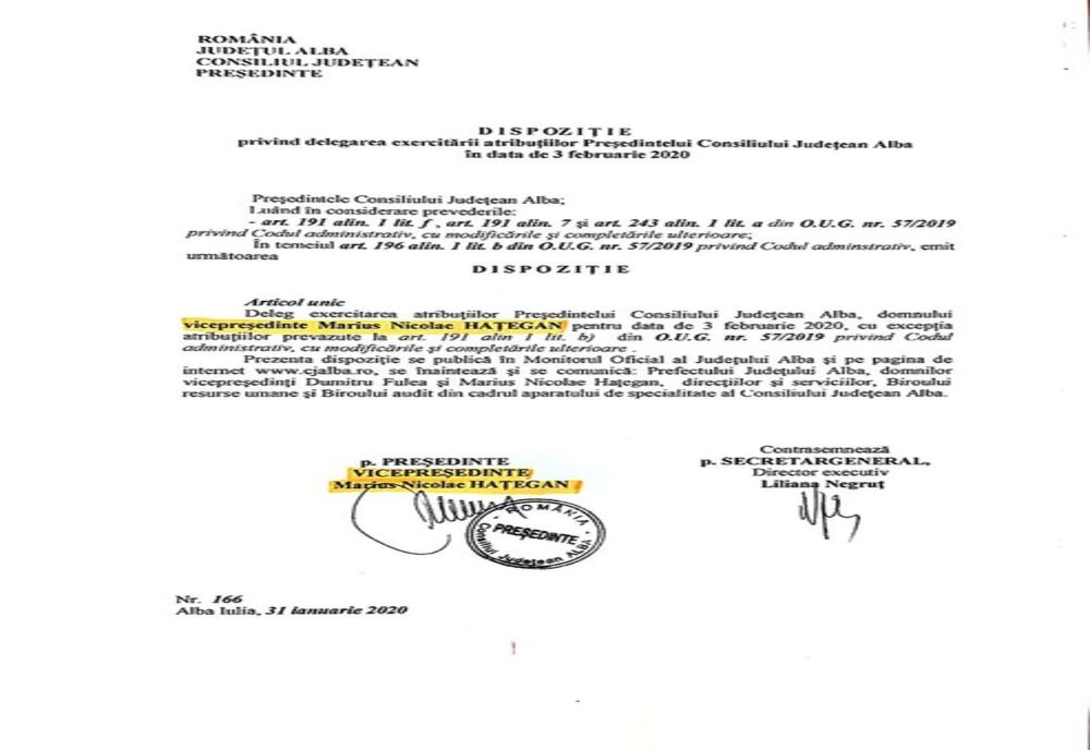 Culmea administrației locale : La CJ Alba vicepreședintele își deleagă lui însuși atribuțiile președintelui!