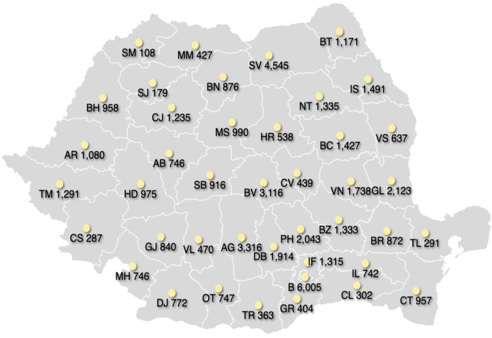 Topul județelor cu cele mai multe cazuri COVID-19 confirmate 