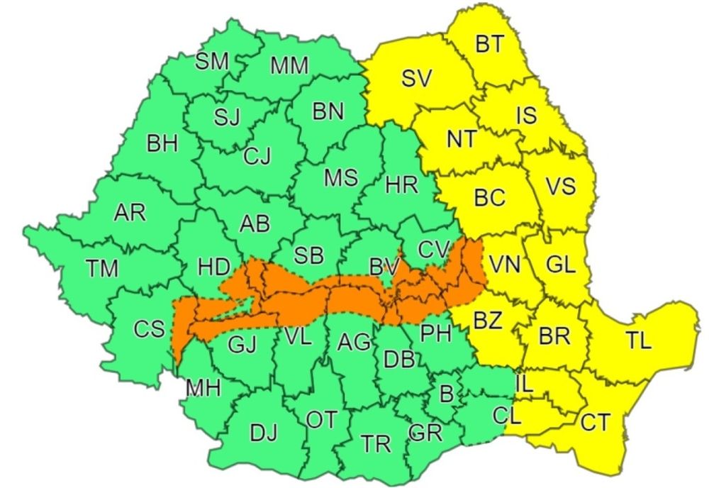 Alba, Sibiu, Brașov, Covasna, printre județele aflate sub COD PORTOCALIU de vânt