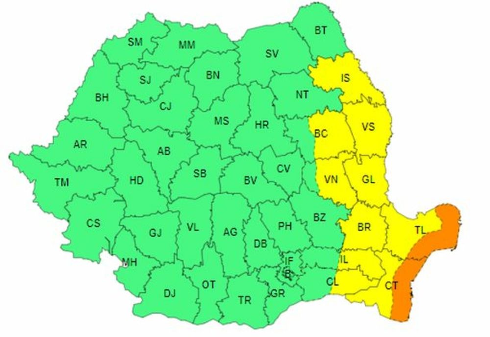COD PORTOCALIU DE INTENSIFICĂRI ALE VÂNTULUI PE LITORAL ŞI ÎN DELTA DUNĂRII