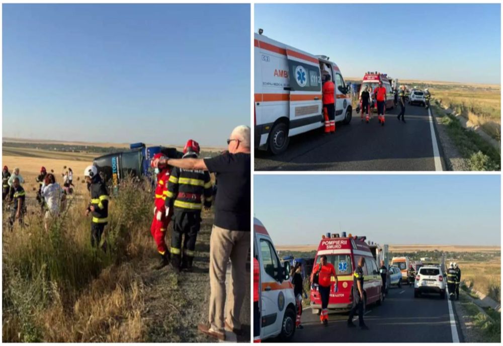 ACCIDENT GRAV ÎN CONSTANȚA: AUTOCAR CU 60 DE CĂLĂTORI RĂSTURNAT LA TARIVERDE. A FOST ACTIVAT PLANUL ROȘU DE INTERVENȚIE