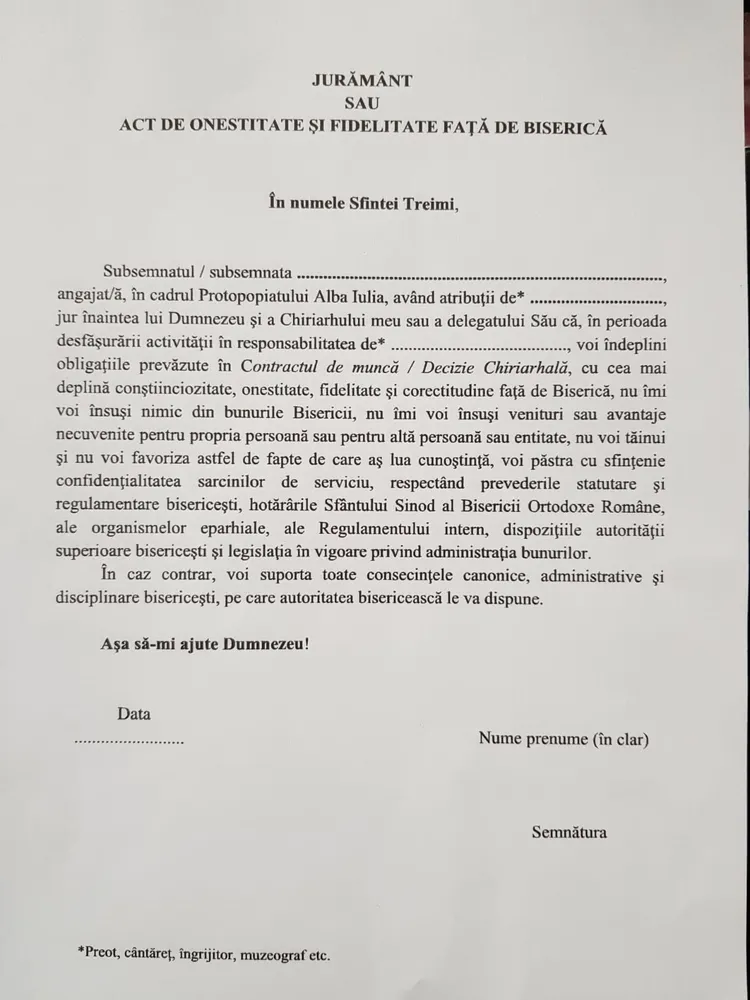 DOCUMENT : Preoții din Protopopiatul Alba Iulia, obligați să devină TURNĂTORI