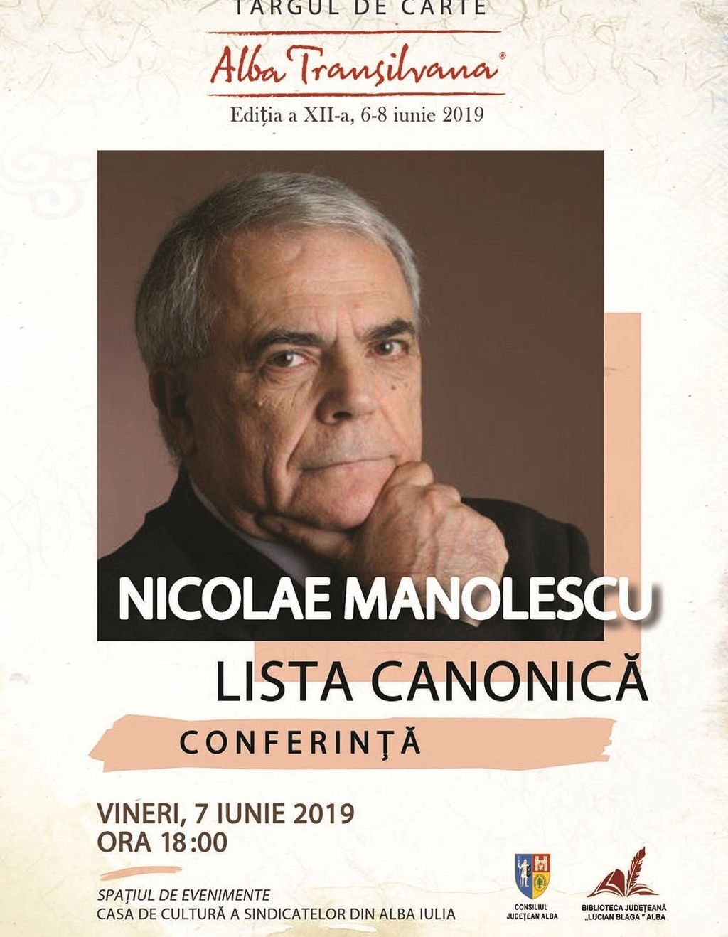 Nicolae Manolescu invitat la Târgul de Carte Alba Transilvana