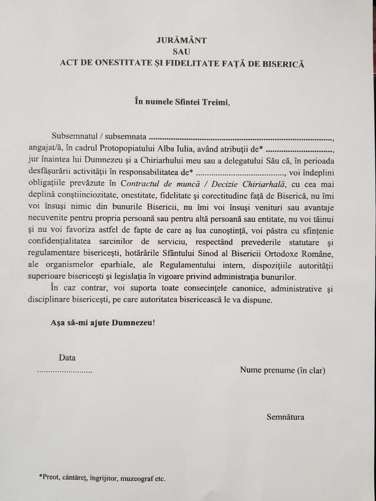 DOCUMENT : Preoții din Protopopiatul Alba Iulia, obligați să devină TURNĂTORI