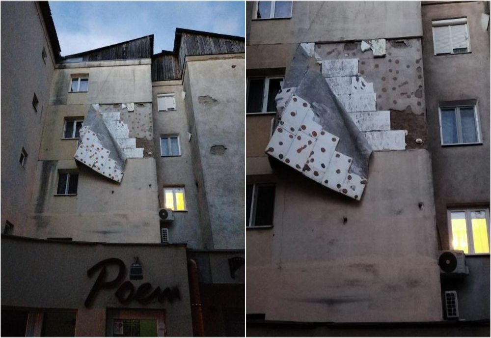 Un bloc din Alba s-a „decojit” după o ploaie