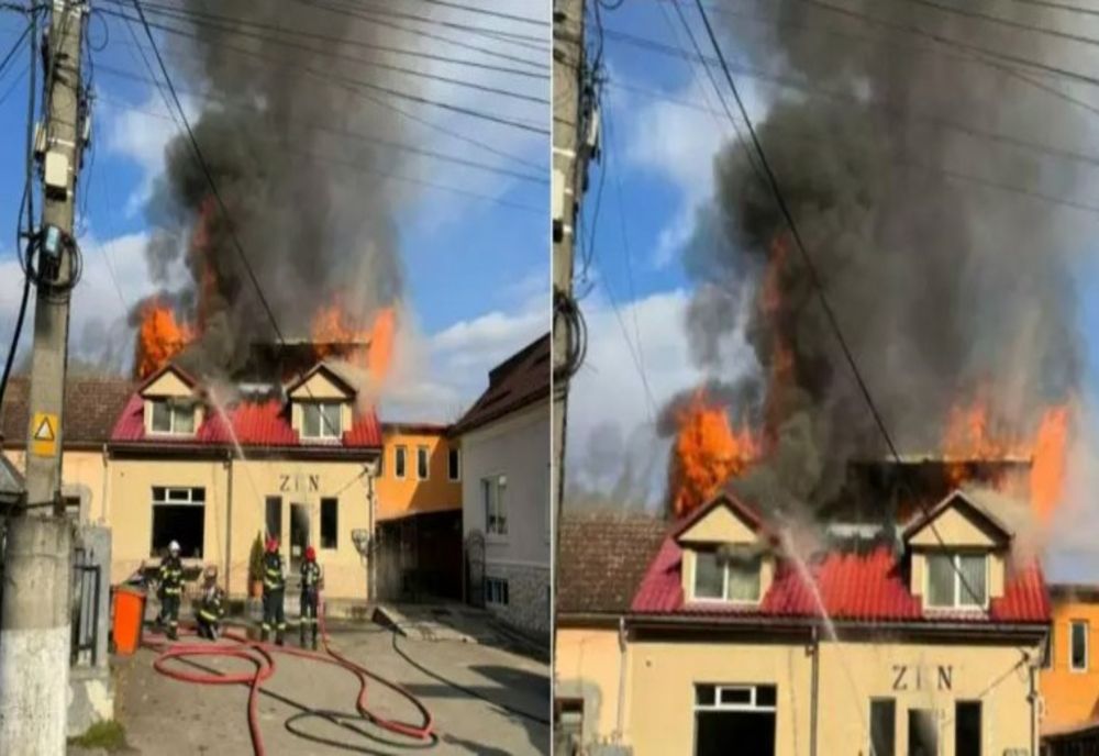 Incendiu de proporții în județul Alba. Un bar a fost cuprins de flăcări