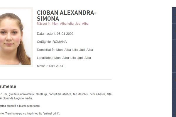 Minoră din Alba Iulia a dispărut de acasă. Persoanele care dețin informații sunt rugate să anunțe cea mai apropiată unitate de poliție