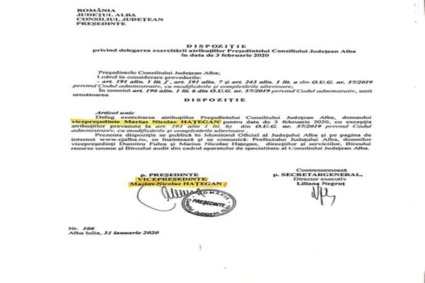 Culmea administrației locale : La CJ Alba vicepreședintele își deleagă lui însuși atribuțiile președintelui!