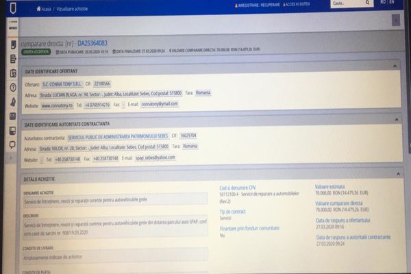 DOCUMENT : În plină criză provocată de coronavirus, primarul municipiului Sebeș aruncă 70.000 de lei pe reparațiile mașinilor