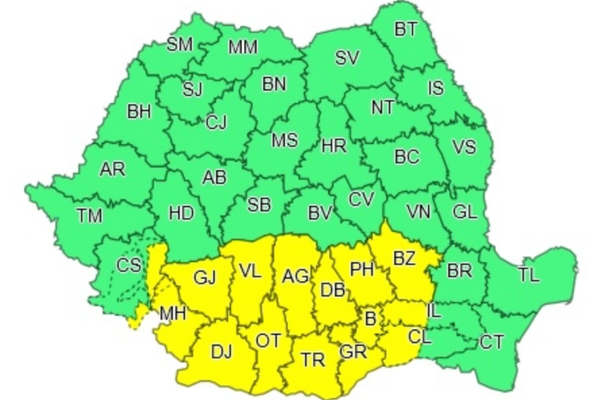 Cod galben de ninsori în aproape jumătate din țară
