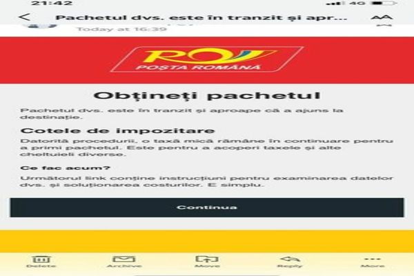Tentativă de fraudă care folosește identitatea vizuală de la Compania Naţională Poşta Română