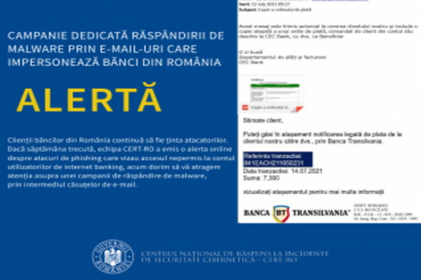 Campanie de infectare cu malware prin folosirea imaginii unor bănci din România