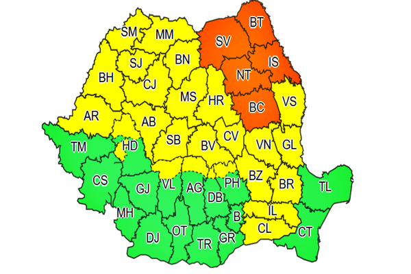 ALERTĂ METEO! Au fost emise două avertizări COD GALBEN ȘI COD PORTOCALIU de ploi abundente în cea mai mare parte din țară