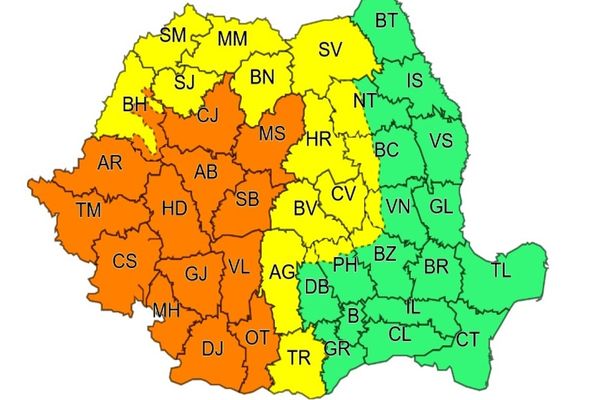 Cod Portocaliu de ploi, vijelii şi grindină. Mai multe judeţe, afectate