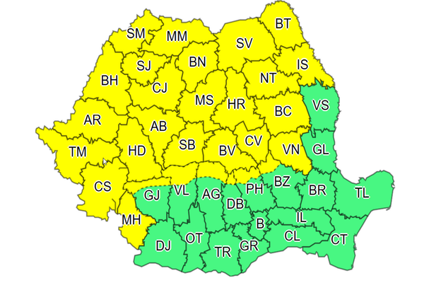 COD GALBEN de furtuni, în 29 de județe din țară