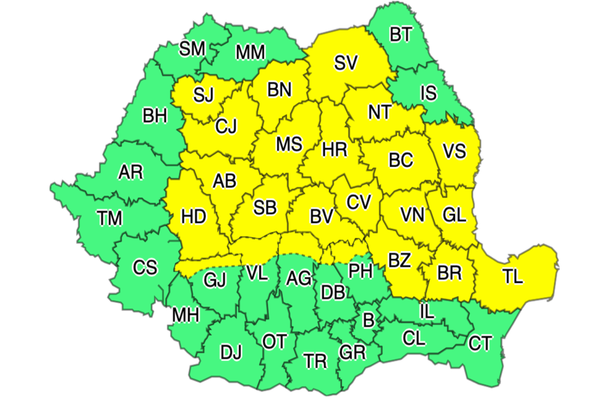 Cod Galben de instabilitate atmosferică pentru jumătate din țară