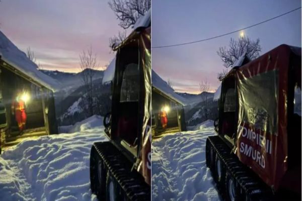 Intervenție dificilă în Munții Apuseni. Pacient cu piciorul amputat, transportat cu o autoșenilată până la ambulanță